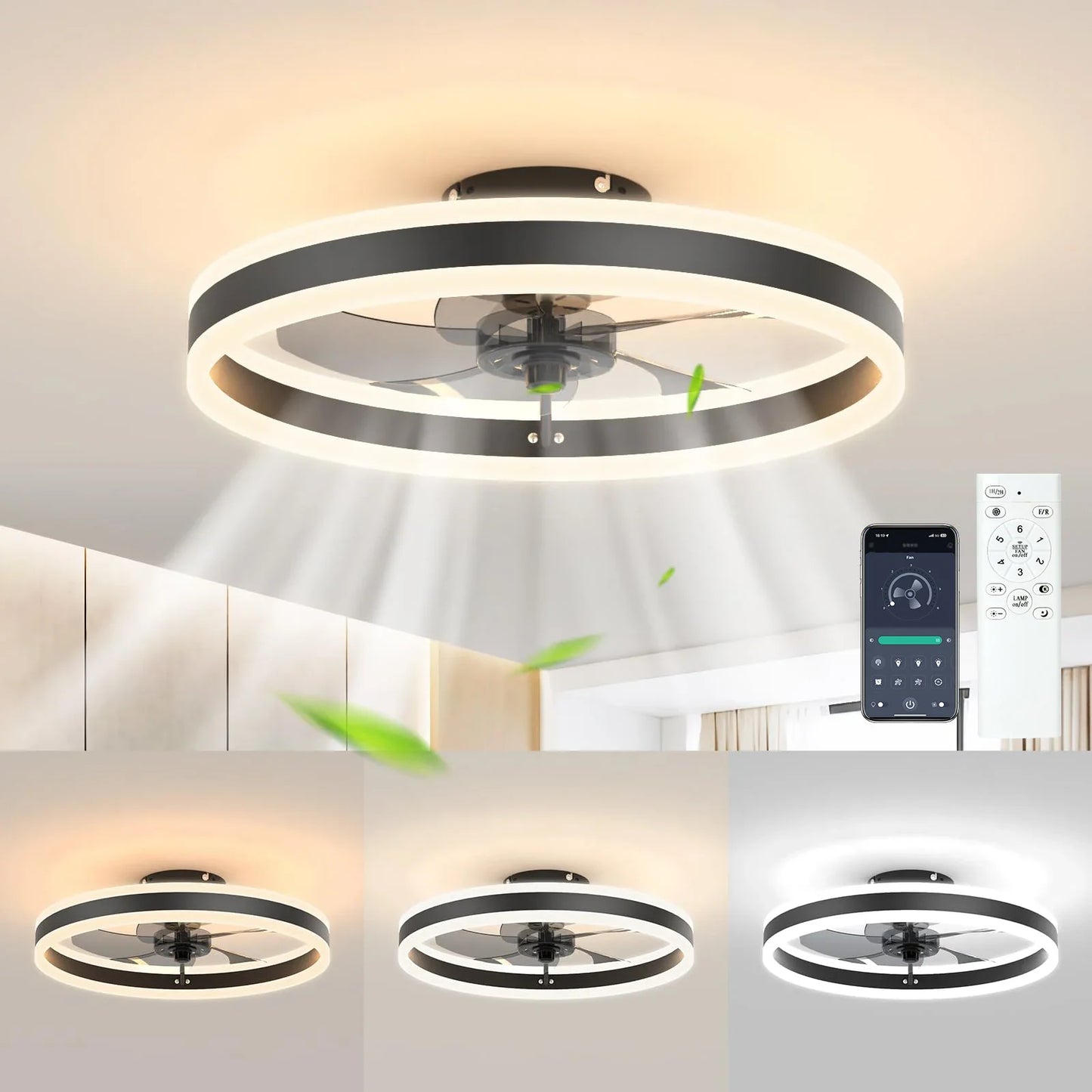 Modern LED Ceiling Fan with Light – Silent, Dimmable Fan with Remote Control for Bedroom, Study, or Dining Room